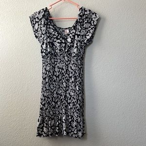 Floral, black and white mini summer dress